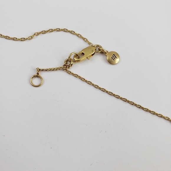 Madewell curved bar necklace - art deco pendants gold + silver tone + red brown - Picture 8 of 9